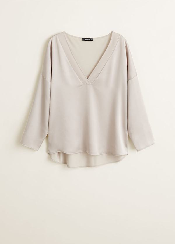 Satiniertes t-shirt mit v-ausschnitt - Damen