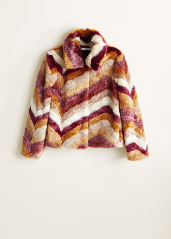 Mehrfarbiger kunstfellmantel - f füFell Damen Mango