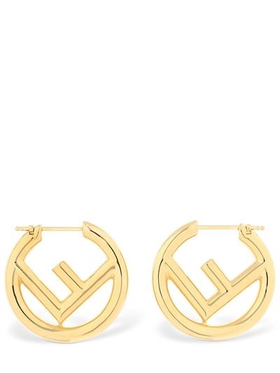 FENDI, Small logo circle f metal earrings, Gold, Luisaviaroma