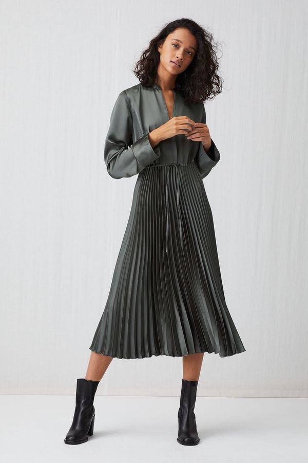 Pleated Satin Dress