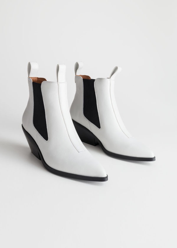 Low Leather Cowboy Boots - White by: Other Stories