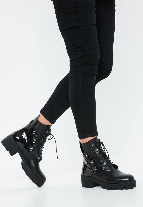 Black Chunky Outsole Cross Over Lace Boots - Missguided