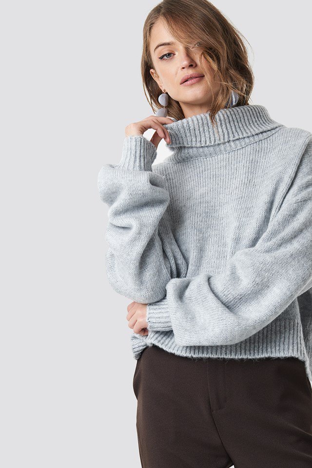 Knitted Polo Sweater Grey - NA-KD