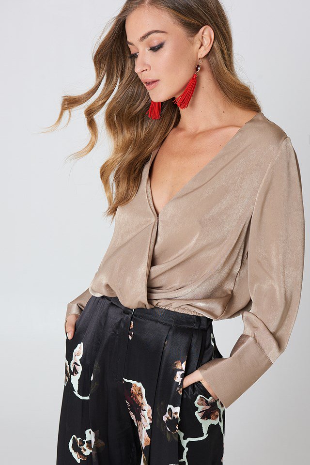 Wrap Satin Top Brown - NA-KD